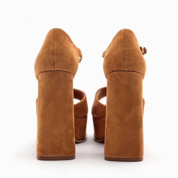 Zara Chunky Brown Suede Platform Sandals - Size 35 - Picture 2 of 6
